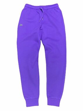Lacoste Mens Purple Fleece Joggers with Green Crocodile Logo